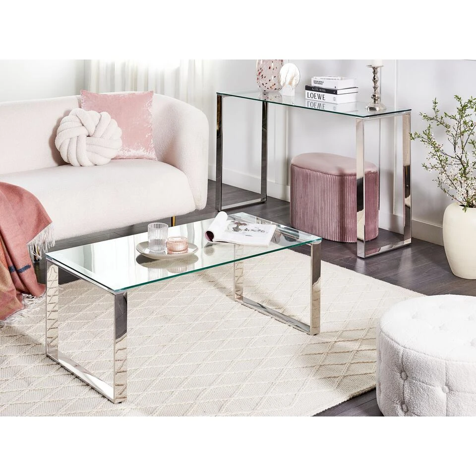 Beliani Salontafel TILON - Zilver Veiligheidsglas 4 Beliani Salontafel TILON - Zilver Veiligheidsglas - Afbeelding 2