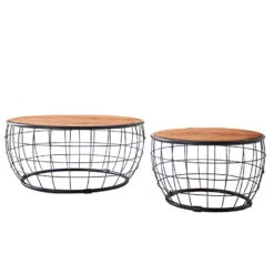 Industriële Salontafel Set Van 2 Massief Hout Mace 77x77x37 Cm Mangohout