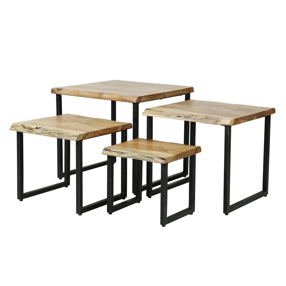 Hoyz - Salontafel Edge - Set Van 4 - Acacia Hout - Bruin 6 Hoyz - Salontafel Edge - Set Van 4 - Acacia Hout - Bruin - Afbeelding 4