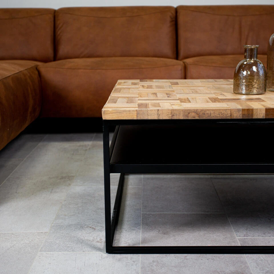 Salontafel Industrieel Vierkant Ruby 80x80 Cm - 80x80x40 Cm - Teakhout - Bruin 5 Salontafel Industrieel Vierkant Ruby 80x80 Cm - 80x80x40 Cm - Teakhout - Bruin - Afbeelding 3