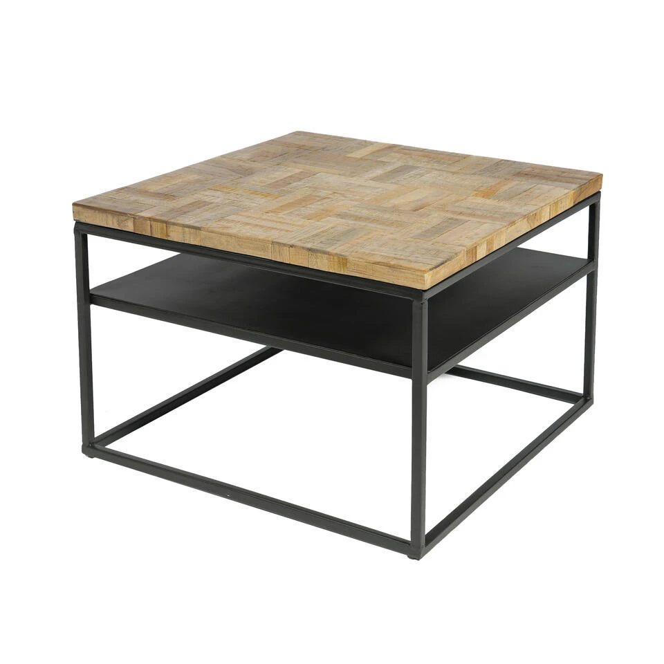 Salontafel Industrieel Vierkant Ruby 80x80 Cm - 80x80x40 Cm - Teakhout - Bruin 3 Salontafel Industrieel Vierkant Ruby 80x80 Cm - 80x80x40 Cm - Teakhout - Bruin