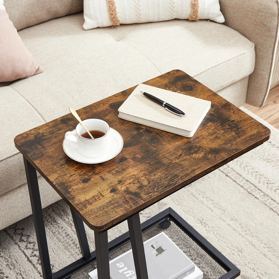 ACAZA Rollende Bijzet Tafel, Salon Tafeltje Met Wielen, Bruin / Zwart 5 ACAZA Rollende Bijzet Tafel, Salon Tafeltje Met Wielen, Bruin / Zwart - Afbeelding 3