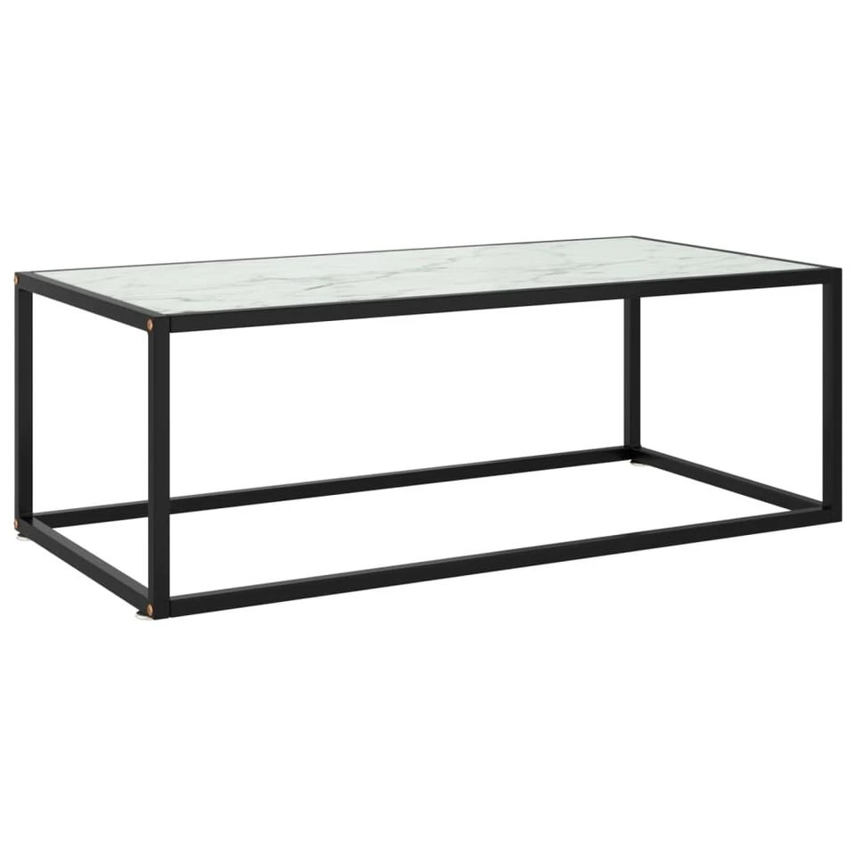 VidaXL Salontafel Met Wit Marmerglas 100x50x35 Cm Zwart 3 VidaXL Salontafel Met Wit Marmerglas 100x50x35 Cm Zwart
