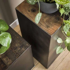 Giga Meubel Bloemenzuil Metaal & Robuust Hardhout - Vierkant - H70cm -VIDAXL Verkoopwinkel 1000052678 0102