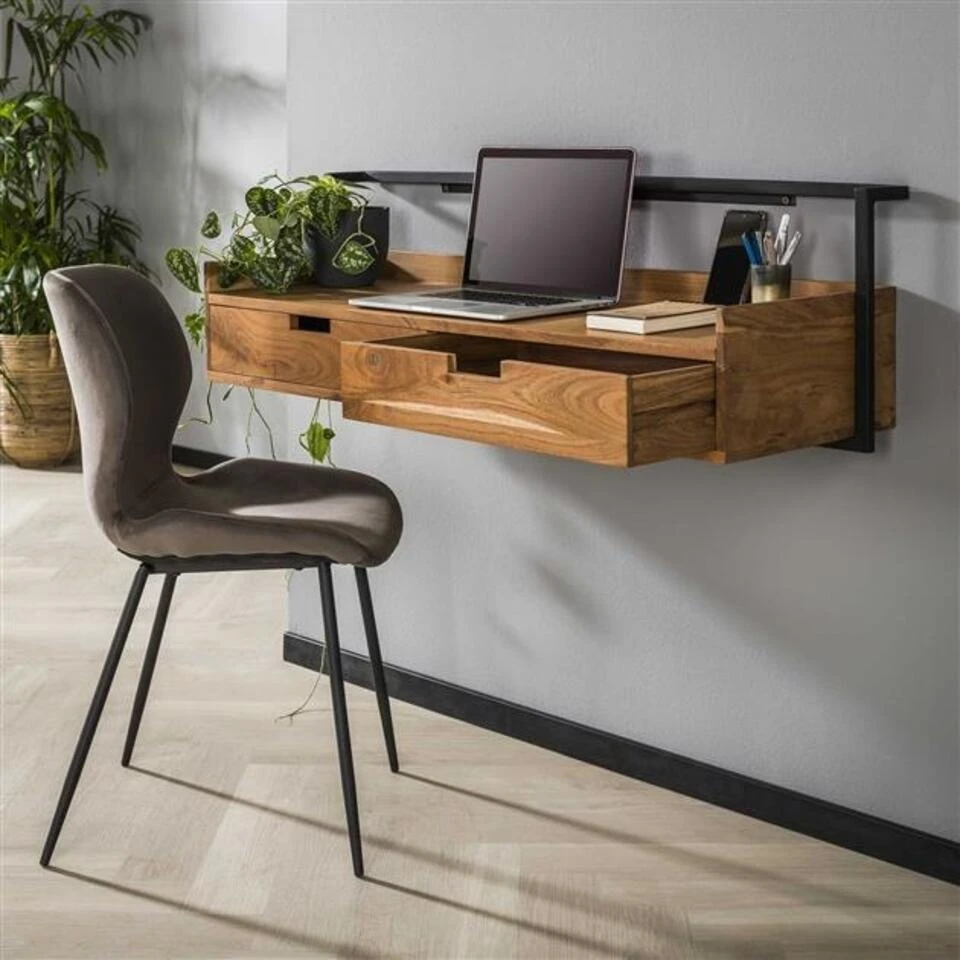 Zwevend Bureau Industrieel Naomi Acaciahout 2 Lades 38x120x37 Cm Hout 3 Zwevend Bureau Industrieel Naomi Acaciahout 2 Lades 38x120x37 Cm Hout