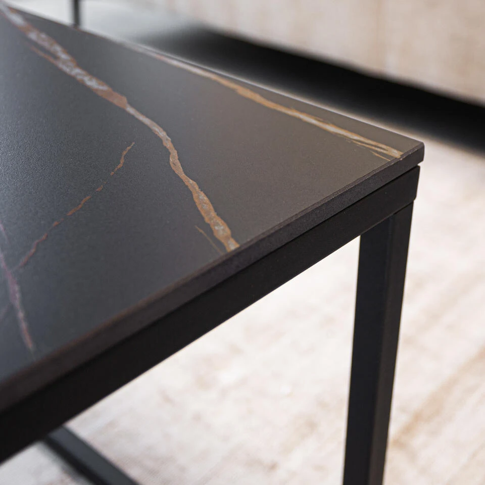 Salontafel Fien Marmer Zwart Rechthoekig 40x100 Cm 40x100x44 Cm Stoneware 4 Salontafel Fien Marmer Zwart Rechthoekig 40x100 Cm 40x100x44 Cm Stoneware - Afbeelding 2