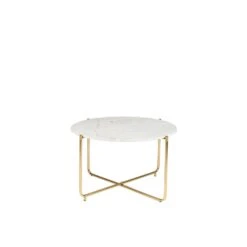 Giga Meubel Salontafel Wit Marmer 70cm - Gouden Onderstel - Tafel Timpa