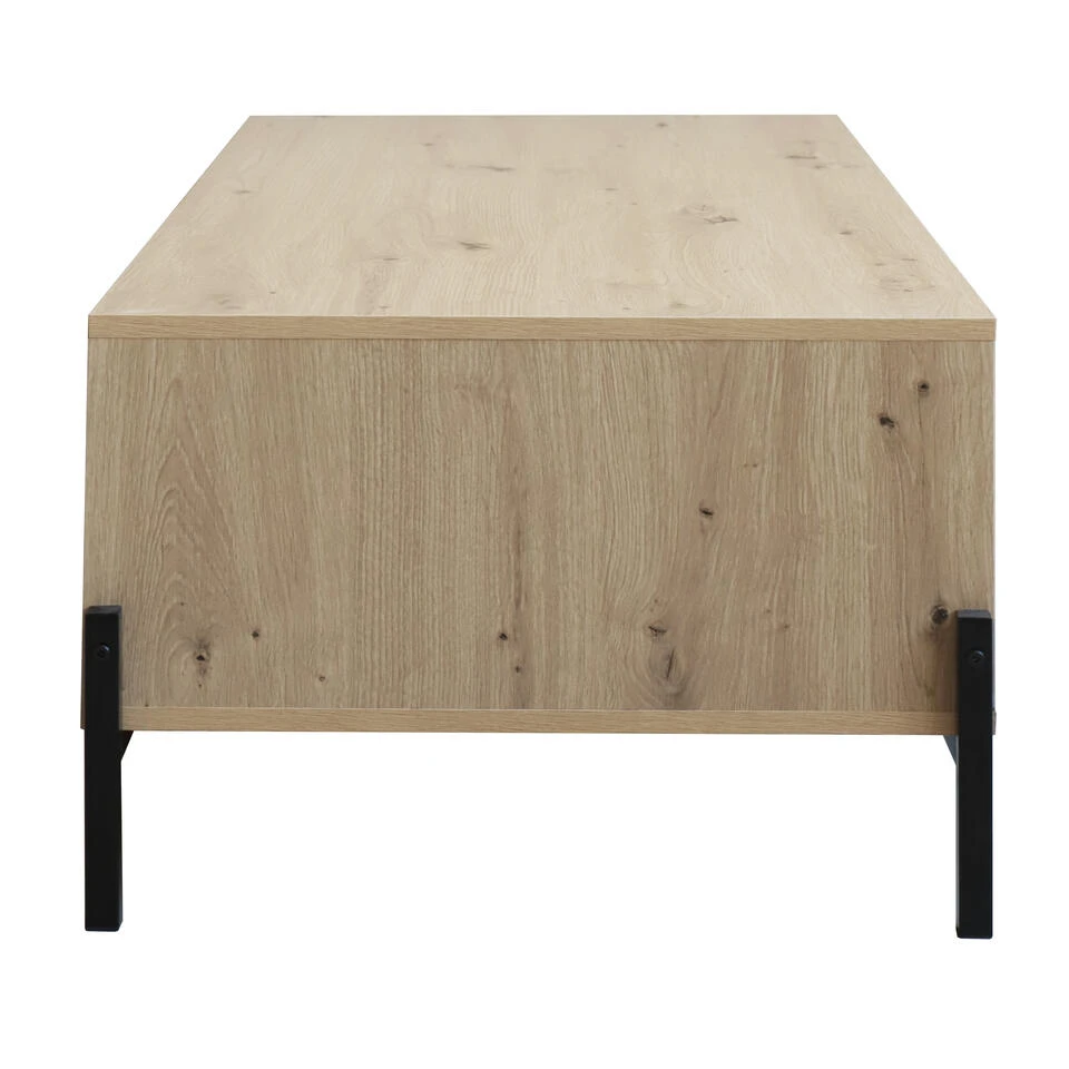 QUVIO Salontafel Met Deurtje En Open Lade - QUV1018 - Walnut Light Brown 6 QUVIO Salontafel Met Deurtje En Open Lade - QUV1018 - Walnut Light Brown - Afbeelding 4