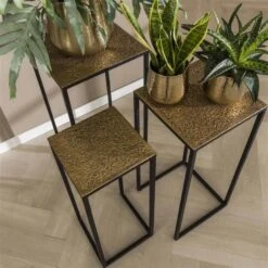 Bijzettafel Set Van 3 Lizzy Metallic Brons - 35x35x70 Cm - Metaal - Goudkleurig -VIDAXL Verkoopwinkel 1000084474 0101