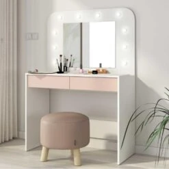 Trasman Kaptafel Holly Met Spiegel En Verlichting 2 Lades Spaanplaat - Wit/roze 7 Trasman Kaptafel Holly Met Spiegel En Verlichting 2 Lades Spaanplaat - Wit/roze -VIDAXL Verkoopwinkel 1000087343 0101