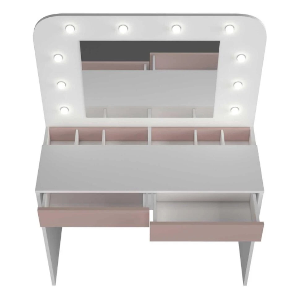 Trasman Kaptafel Holly Met Spiegel En Verlichting 2 Lades Spaanplaat - Wit/roze 5 Trasman Kaptafel Holly Met Spiegel En Verlichting 2 Lades Spaanplaat - Wit/roze - Afbeelding 3