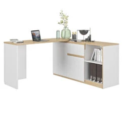 Diagone Draaibaar Bureau Gibril - Kast En Bureau In 1 - Wit/Eikenkleur -VIDAXL Verkoopwinkel 1000087351 0102