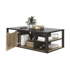 Diagone Salontafel Buxton - Opbergvak Voor Flessen - Zwart/eikenkleur -VIDAXL Verkoopwinkel 1000092673 0103