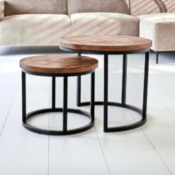 Industriële Salontafel Set Van 2 Emmy Mangohout 53x53x45 Cm Mangohout -VIDAXL Verkoopwinkel 1000093607 0101