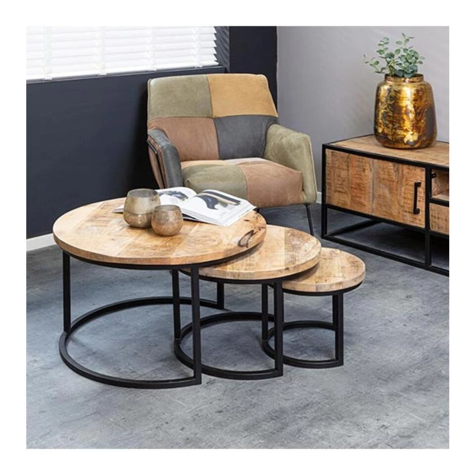 Furndea Morada Salontafel Industrieel Rond - Set Van 3 4 Furndea Morada Salontafel Industrieel Rond - Set Van 3 - Afbeelding 2