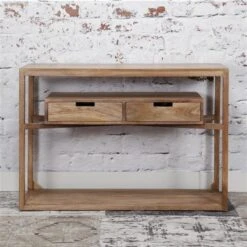 Industriële Sidetable Sabi Mangohout 2 Lades - 35x110x76 Cm - Mangohout - Bruin -VIDAXL Verkoopwinkel 1000095798 0101