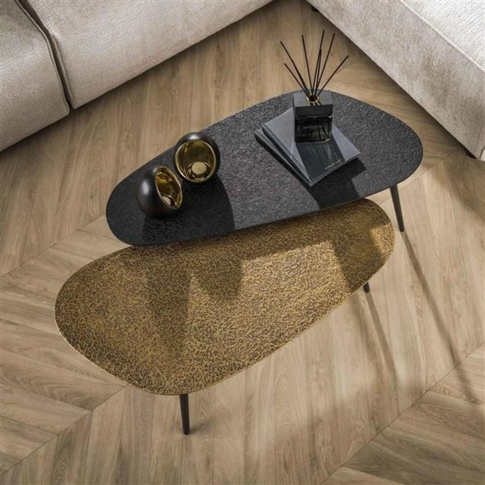 Salontafel Set Van 2 Alina Driehoekig Zwart / Goud 84x84x42 Cm Metaal 4 Salontafel Set Van 2 Alina Driehoekig Zwart / Goud 84x84x42 Cm Metaal - Afbeelding 2