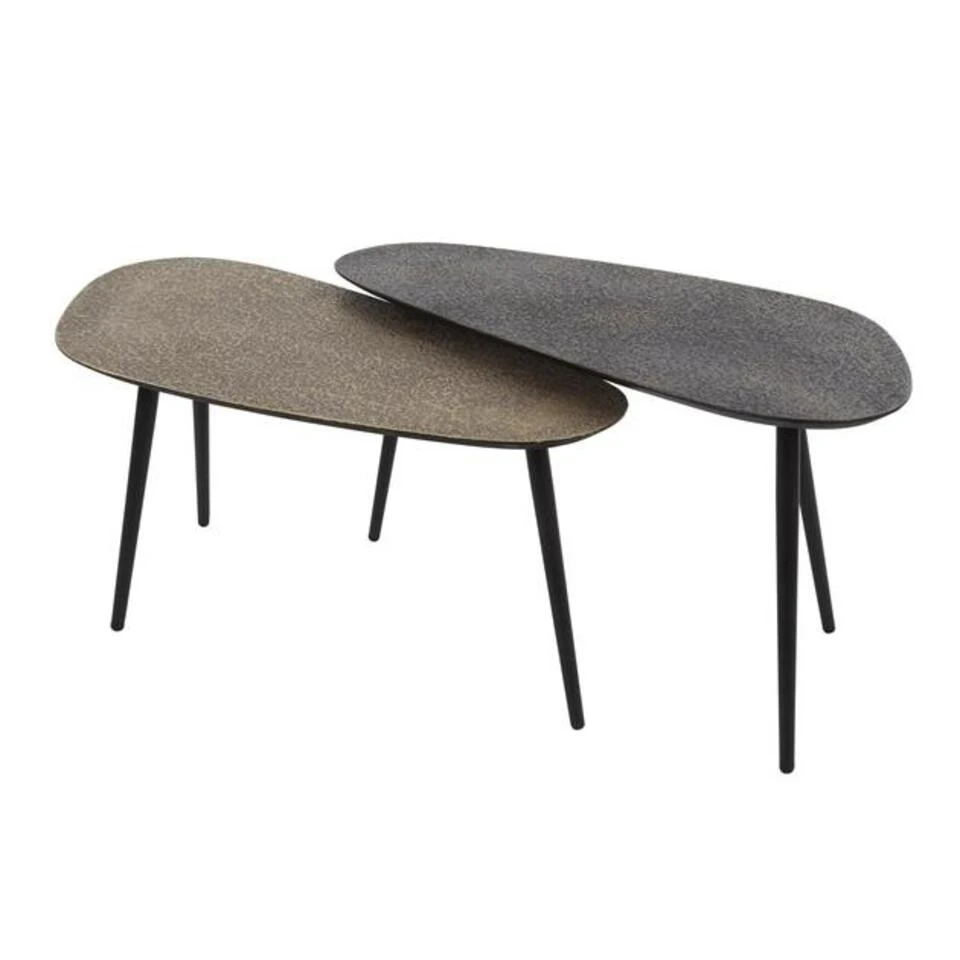 Salontafel Set Van 2 Alina Driehoekig Zwart / Goud 84x84x42 Cm Metaal 3 Salontafel Set Van 2 Alina Driehoekig Zwart / Goud 84x84x42 Cm Metaal