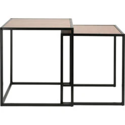 Bijzettafel/plantenstandaard - Set 2-delig - Zwart - Metaal - 37/34 Cm