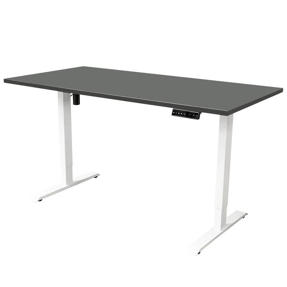 Elektrisch Verstelbaar Bureau - 140x80 Cm - Single Motor - Wit / Antraciet 2 Elektrisch Verstelbaar Bureau - 140x80 Cm - Single Motor - Wit / Antraciet