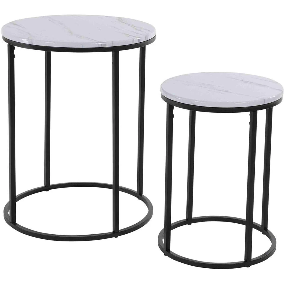 H&S Collection Bijzettafel Set - 2-delig - Marmer Look - Wit - 50 Cm 4 H&S Collection Bijzettafel Set - 2-delig - Marmer Look - Wit - 50 Cm - Afbeelding 2