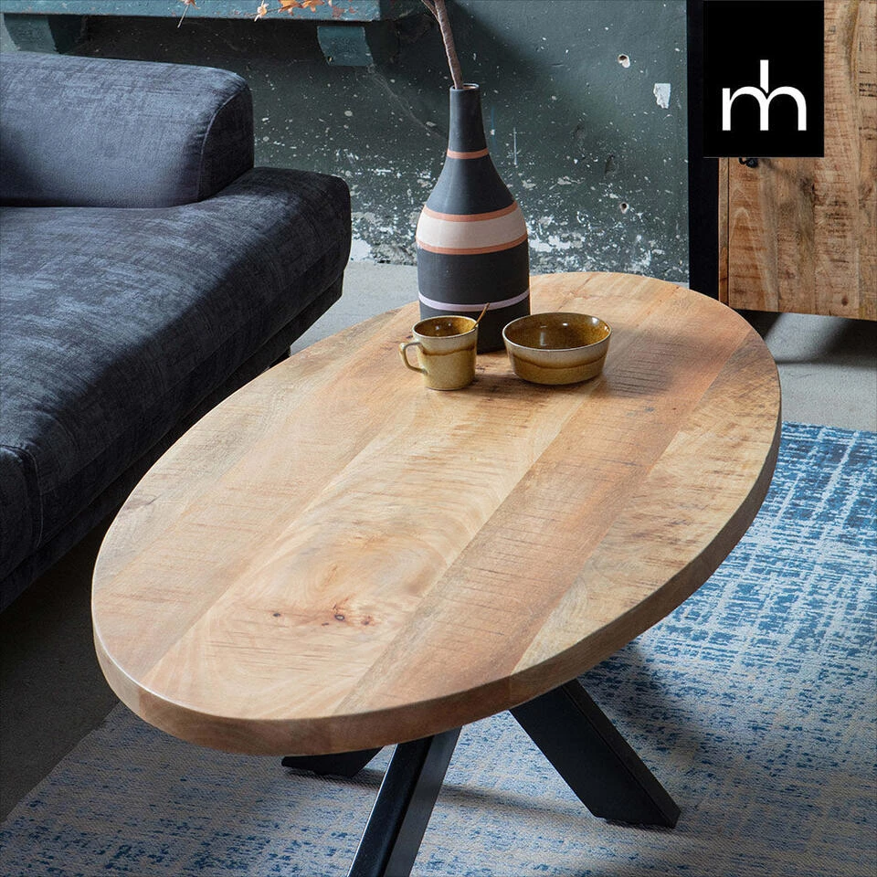 Salontafel Mesa Cm - Mangohout - Bruin - Ovaal 4 Salontafel Mesa Cm - Mangohout - Bruin - Ovaal - Afbeelding 2