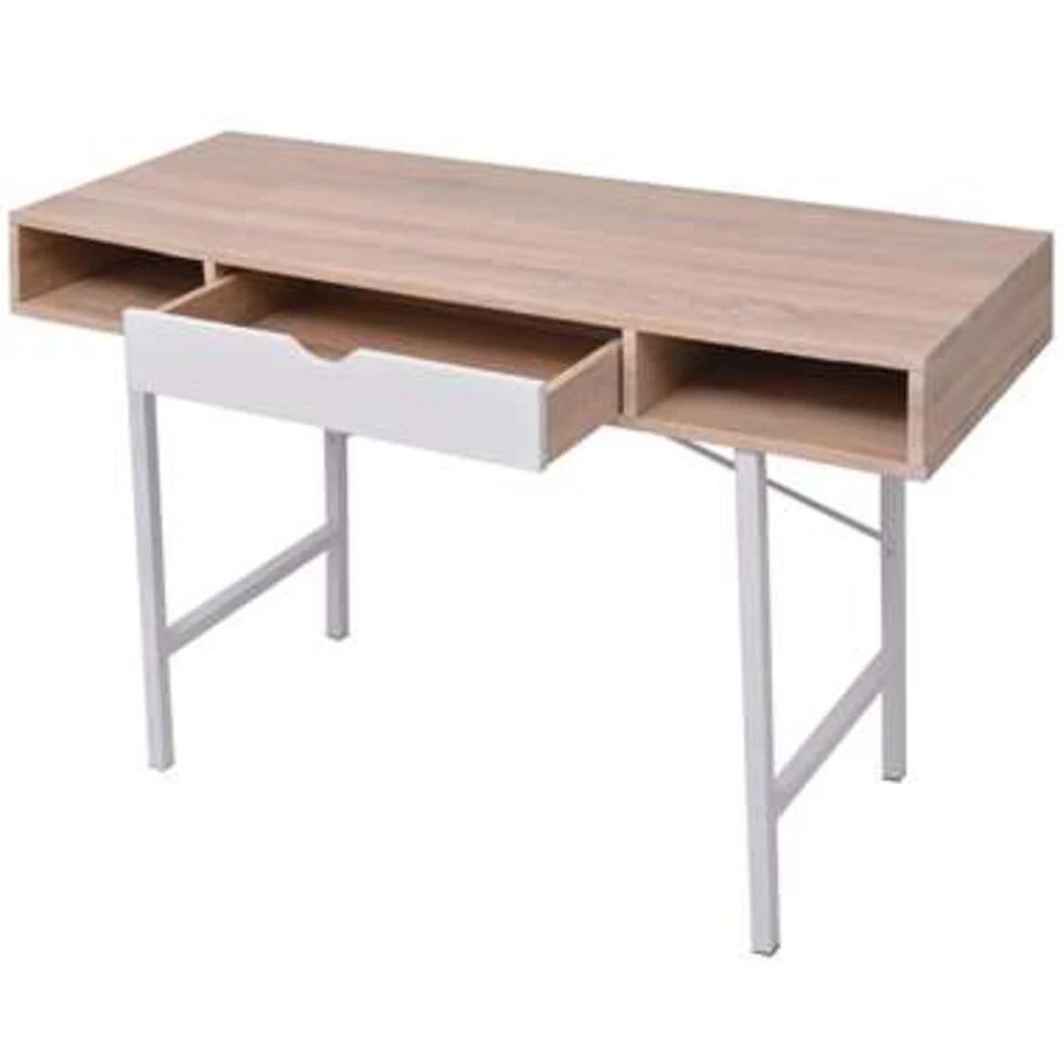 VidaXL Bureau Met 1 Lade Eiken En Wit 4 VidaXL Bureau Met 1 Lade Eiken En Wit - Afbeelding 2