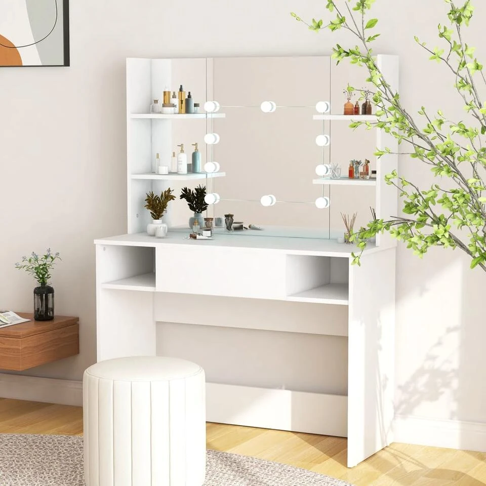 VidaXL Kaptafel Met LED-verlichting 100x40x135 Cm MDF Wit 4 VidaXL Kaptafel Met LED-verlichting 100x40x135 Cm MDF Wit - Afbeelding 2