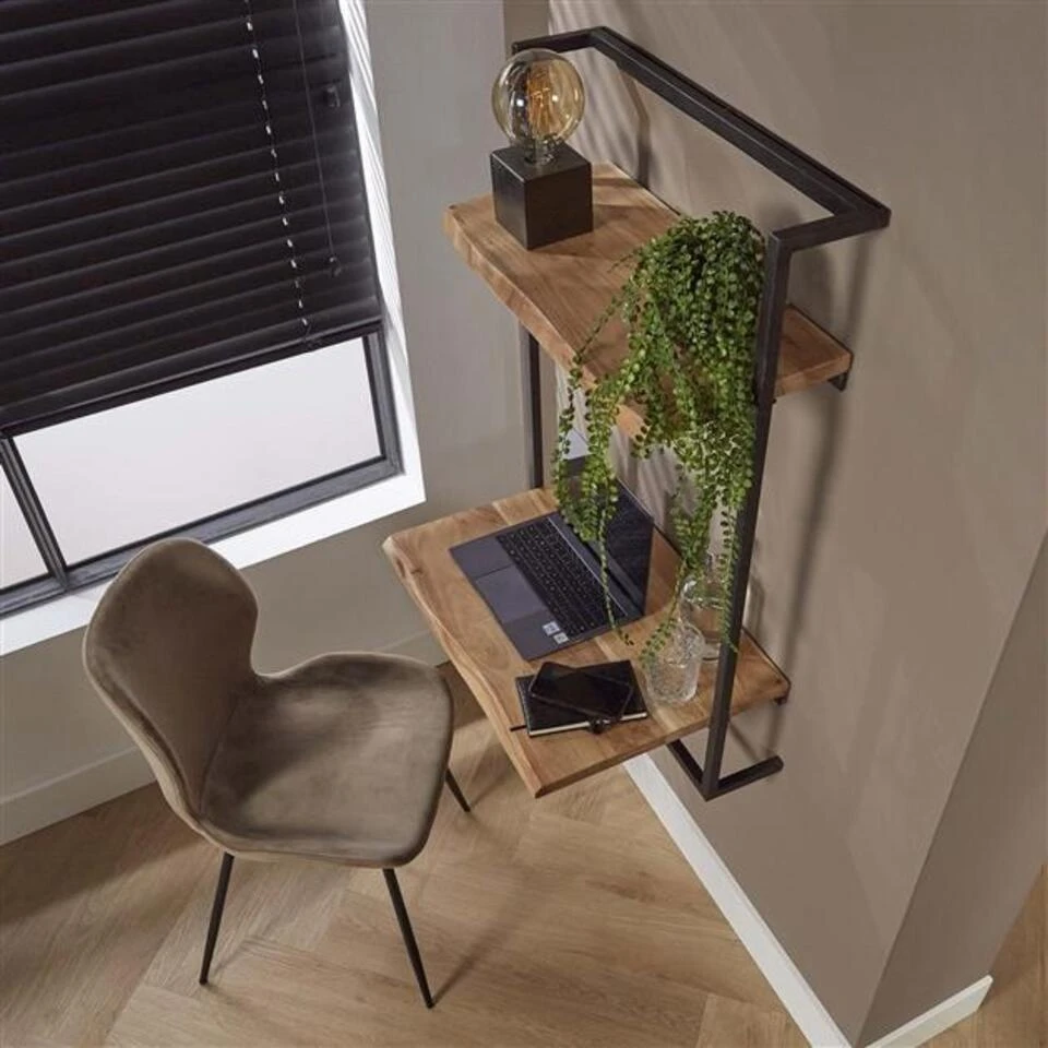 Zwevend Bureau Industrieel Ellen Acaciahout - 45x65x100 Cm - Hout - Bruin 5 Zwevend Bureau Industrieel Ellen Acaciahout - 45x65x100 Cm - Hout - Bruin - Afbeelding 3