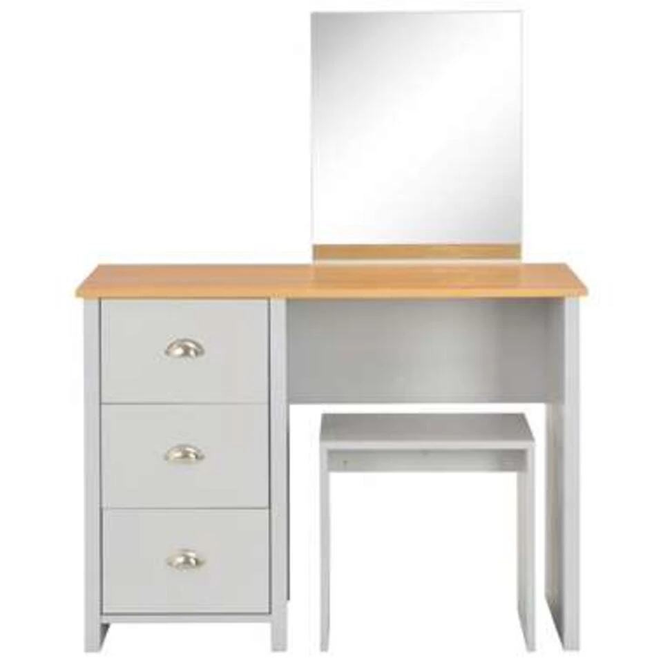 VidaXL Kaptafel Met Spiegel En Krukje 104x45x131 Cm Grijs 6 VidaXL Kaptafel Met Spiegel En Krukje 104x45x131 Cm Grijs - Afbeelding 4