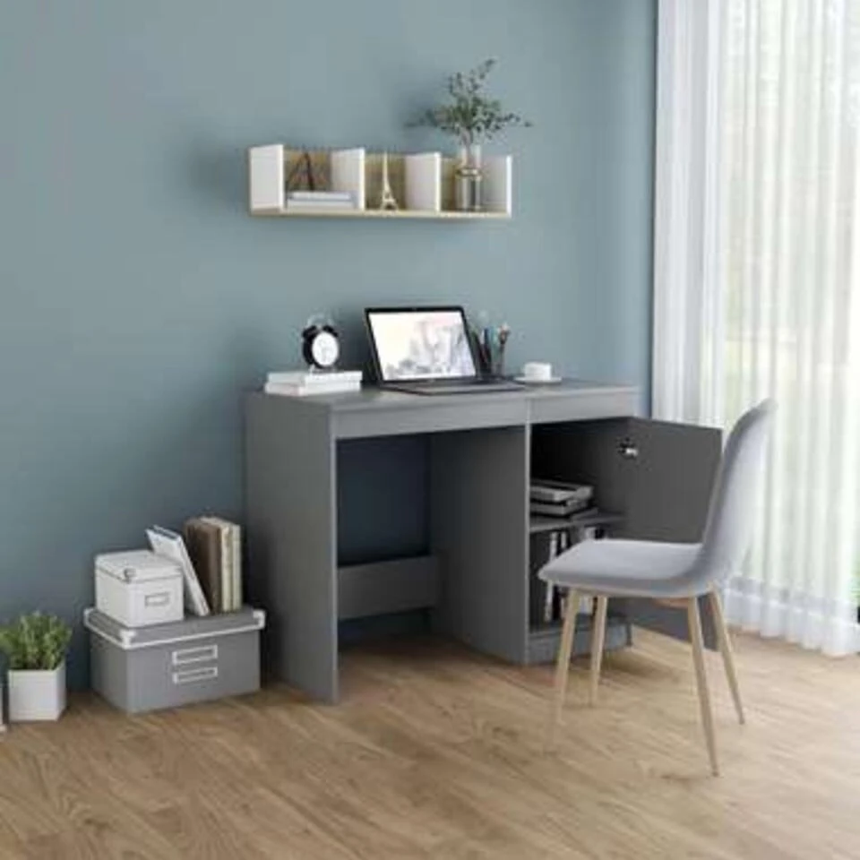 VidaXL Bureau 100x50x76 Cm Bewerkt Hout Grijs 5 VidaXL Bureau 100x50x76 Cm Bewerkt Hout Grijs - Afbeelding 3