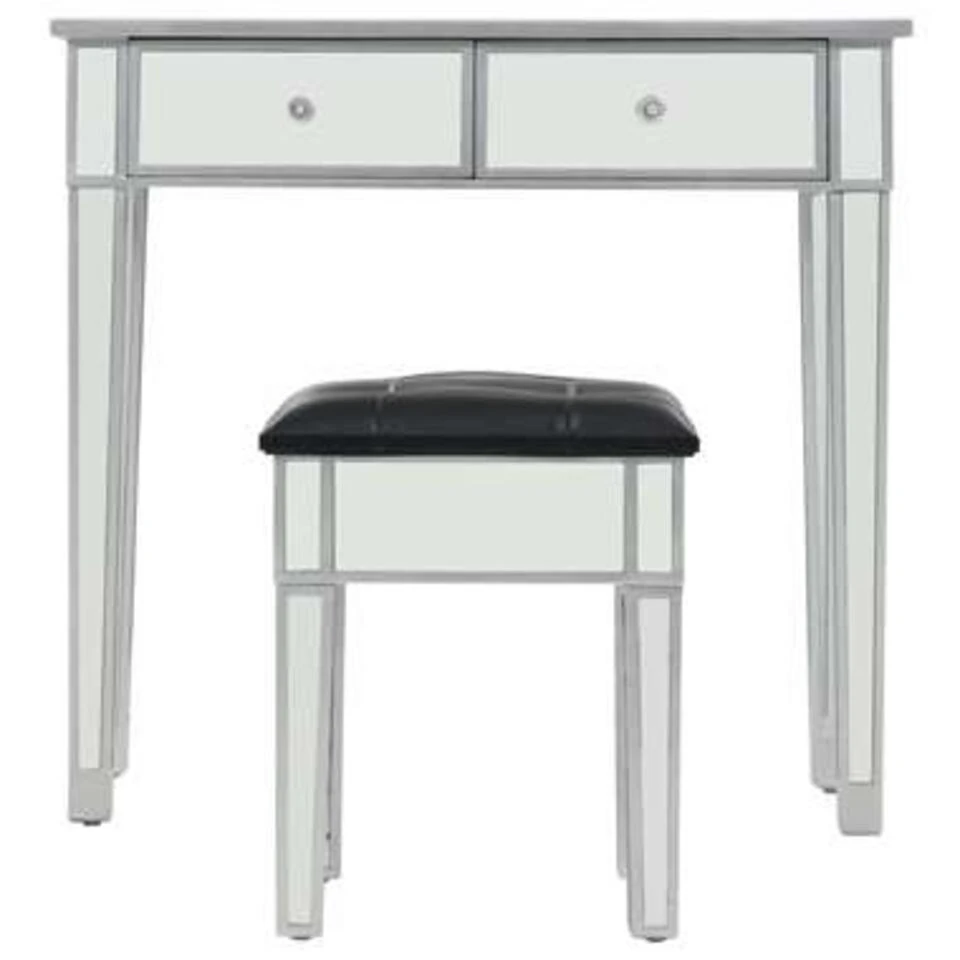 VidaXL Kaptafel Gespiegeld Met Kruk MDF En Glas 4 VidaXL Kaptafel Gespiegeld Met Kruk MDF En Glas - Afbeelding 2