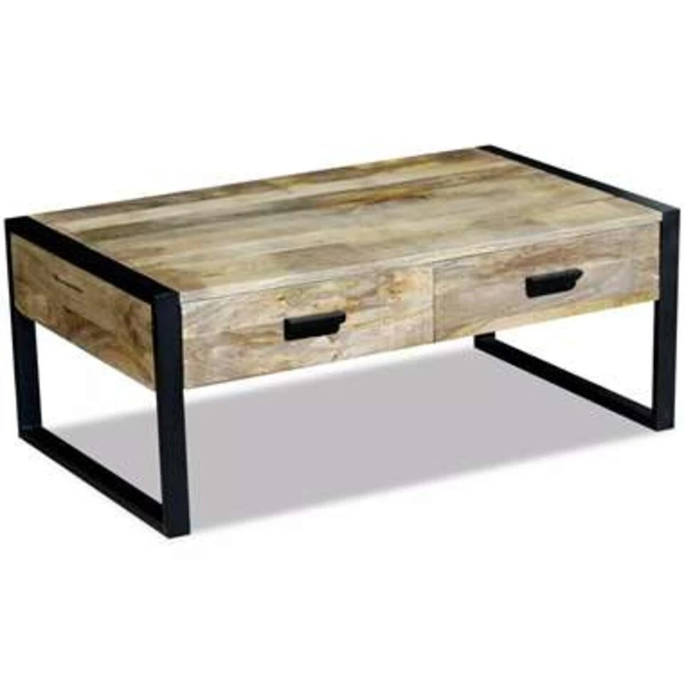 VidaXL Salontafel Met 2 Lades 100x60x40 Cm Massief Mangohout 4 VidaXL Salontafel Met 2 Lades 100x60x40 Cm Massief Mangohout - Afbeelding 2