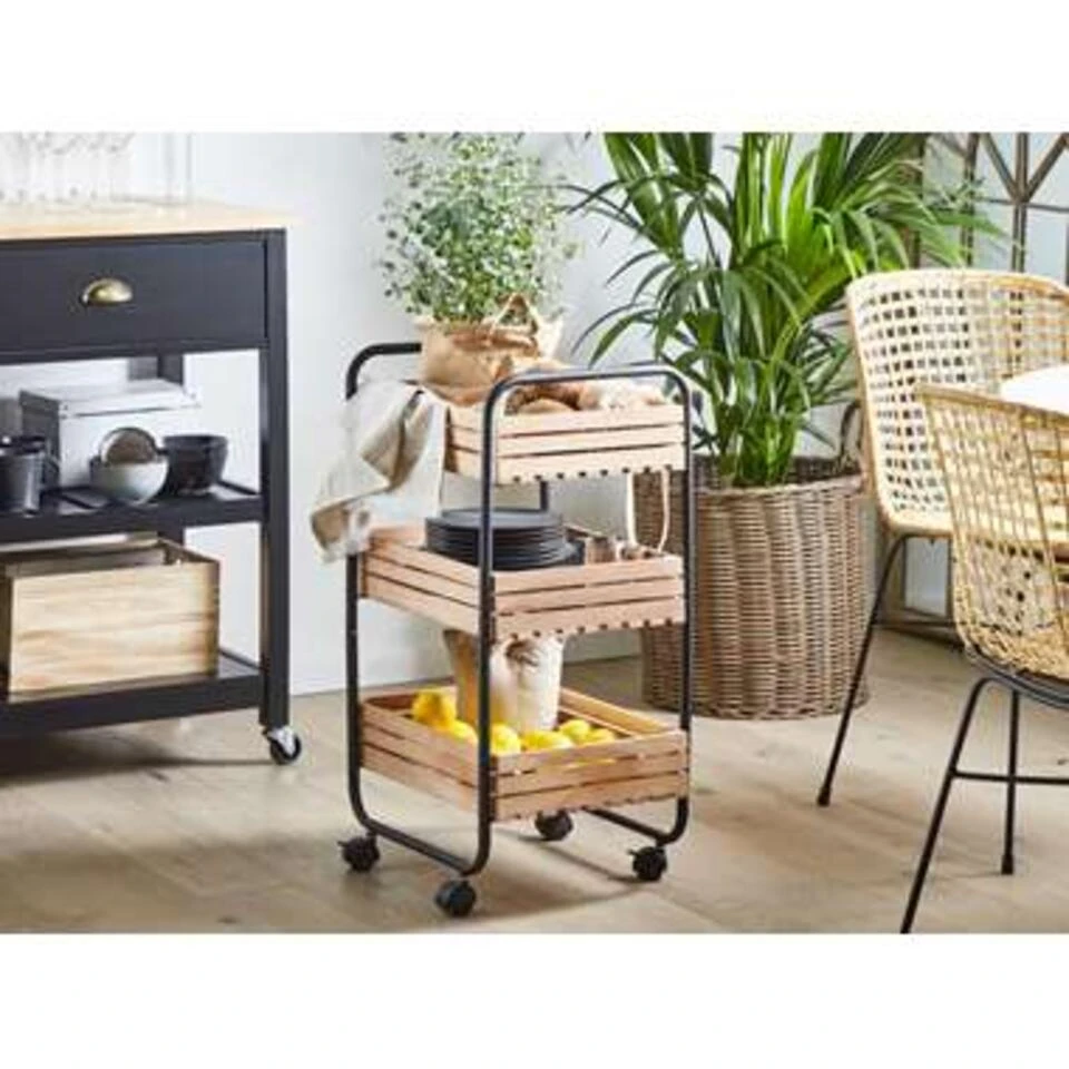Beliani Keukentrolley FORMIA - Zwart Paulowniahout, Ijzer 4 Beliani Keukentrolley FORMIA - Zwart Paulowniahout, Ijzer - Afbeelding 2