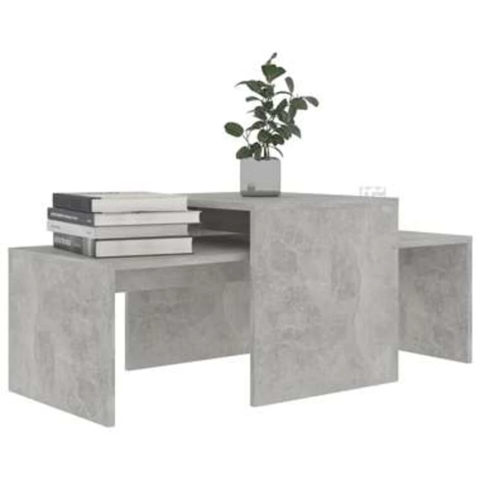 VidaXL Salontafelset 100x48x40 Cm Spaanplaat Betongrijs 5 VidaXL Salontafelset 100x48x40 Cm Spaanplaat Betongrijs - Afbeelding 3